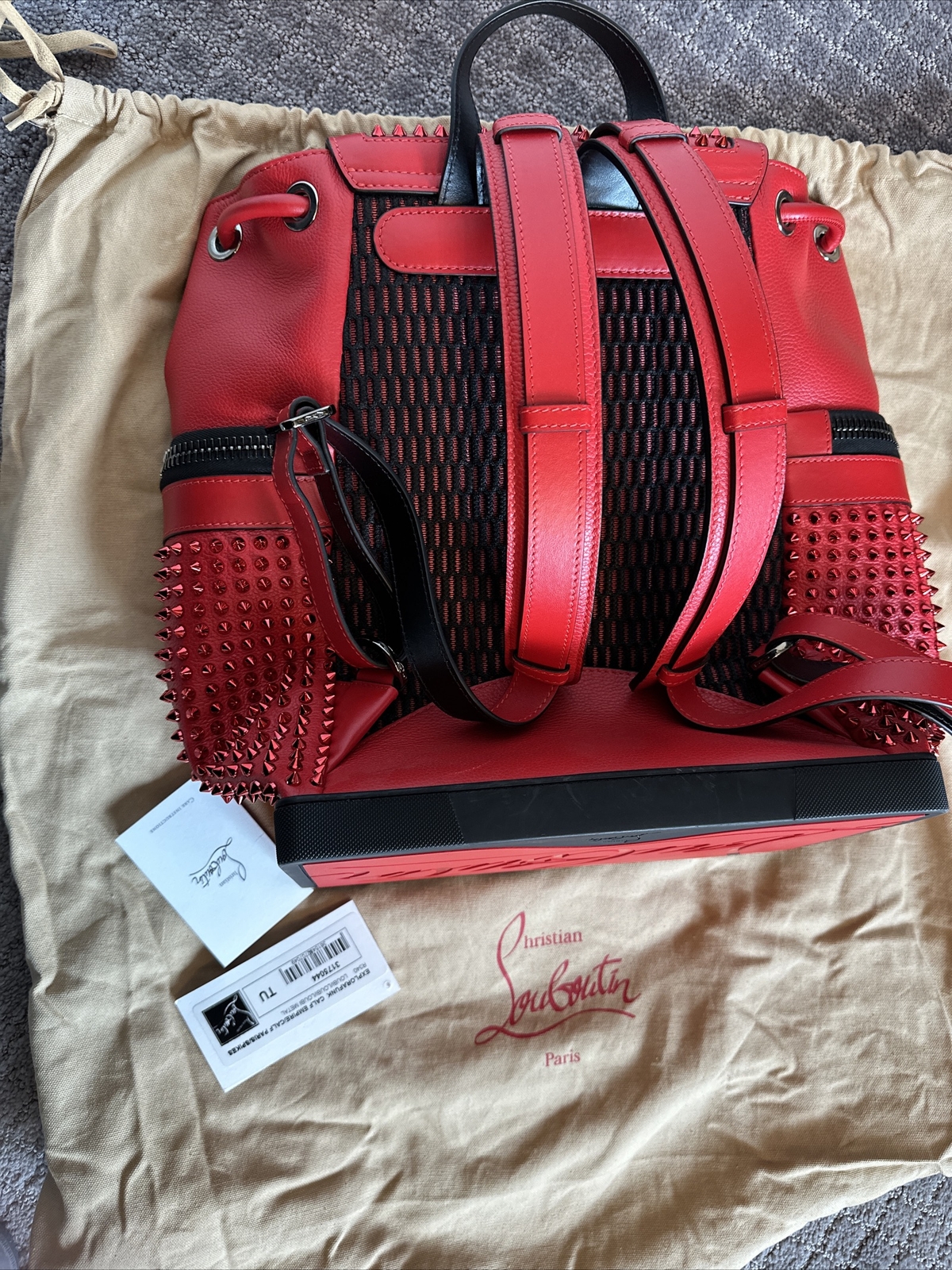 Christian Louboutin Spike Studs Explorafunk Backpack Red/black New