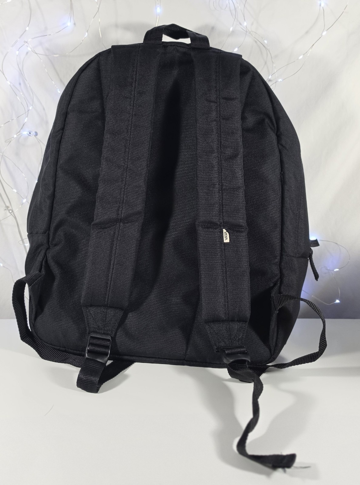 Vans Realm Backpack Black Charcoal Checkerboard Floral Roses Daisy Backpack A34
