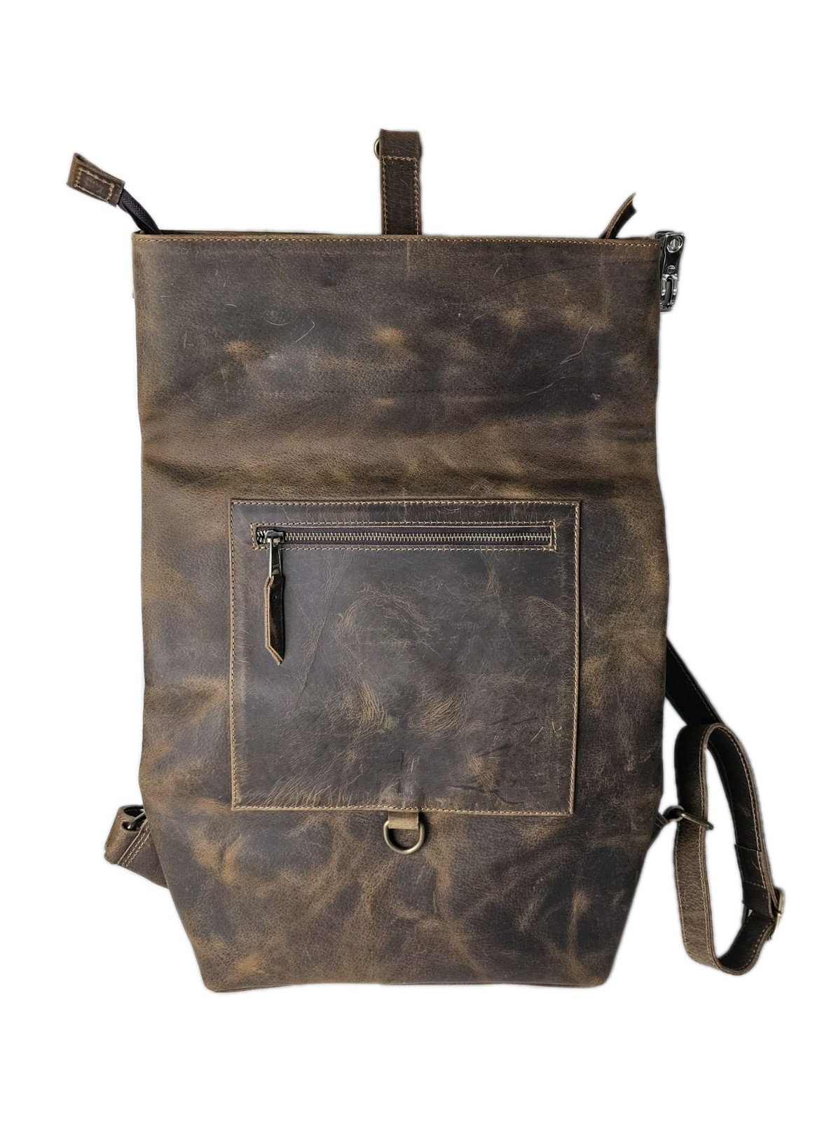 Full-Grain Leather Roll Top Backpack Handcrafted Rustic Brown Artisan Backpack