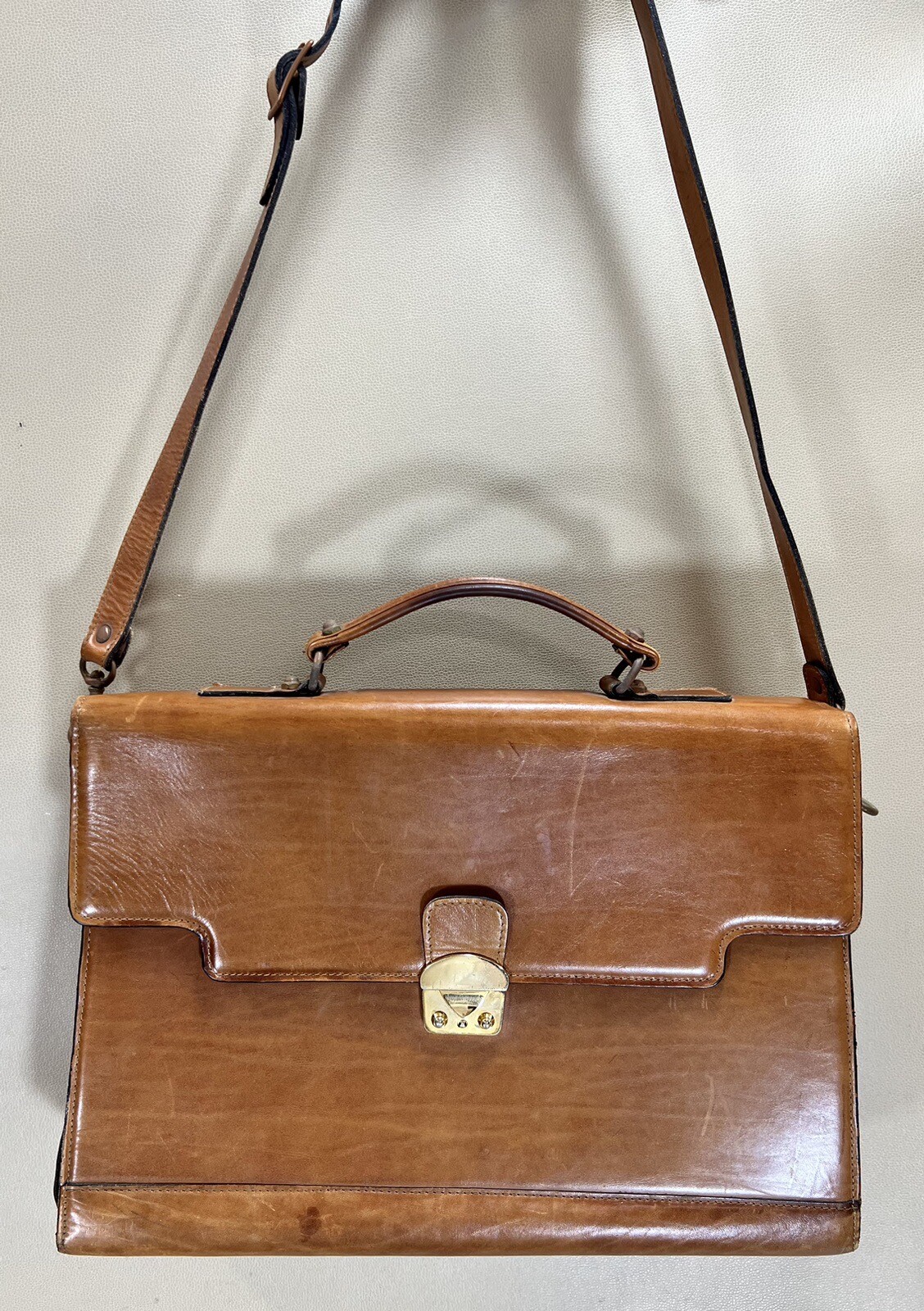 Vintage Schlesinger Brown Full Grain Cowhide 16” Briefcase Handcrafted In USA