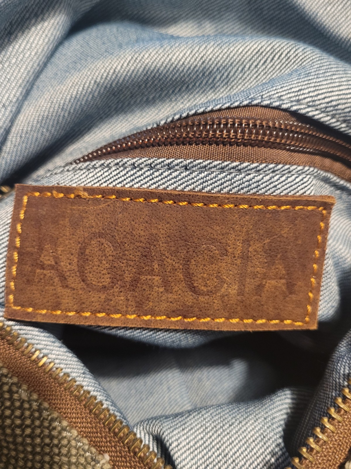 Acacia Olive Canvas Sling Backpack with Brown Trim