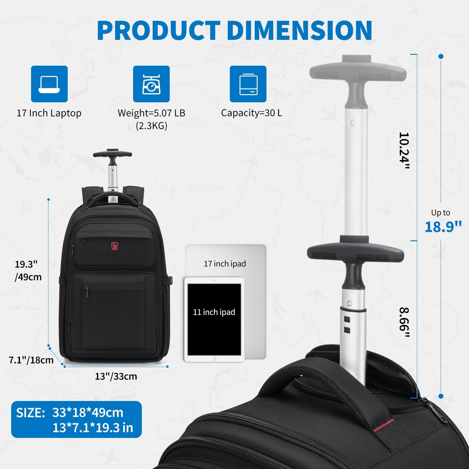 Rolling Backpack, Travel Backpack with Wheels, 17 Inch Laptop Roller Backpack…
