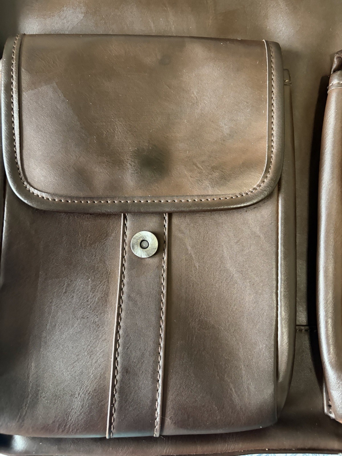 Calvin Klein Shoulder Bag Briefcase Messenger Bag Leather Brown Plain Men