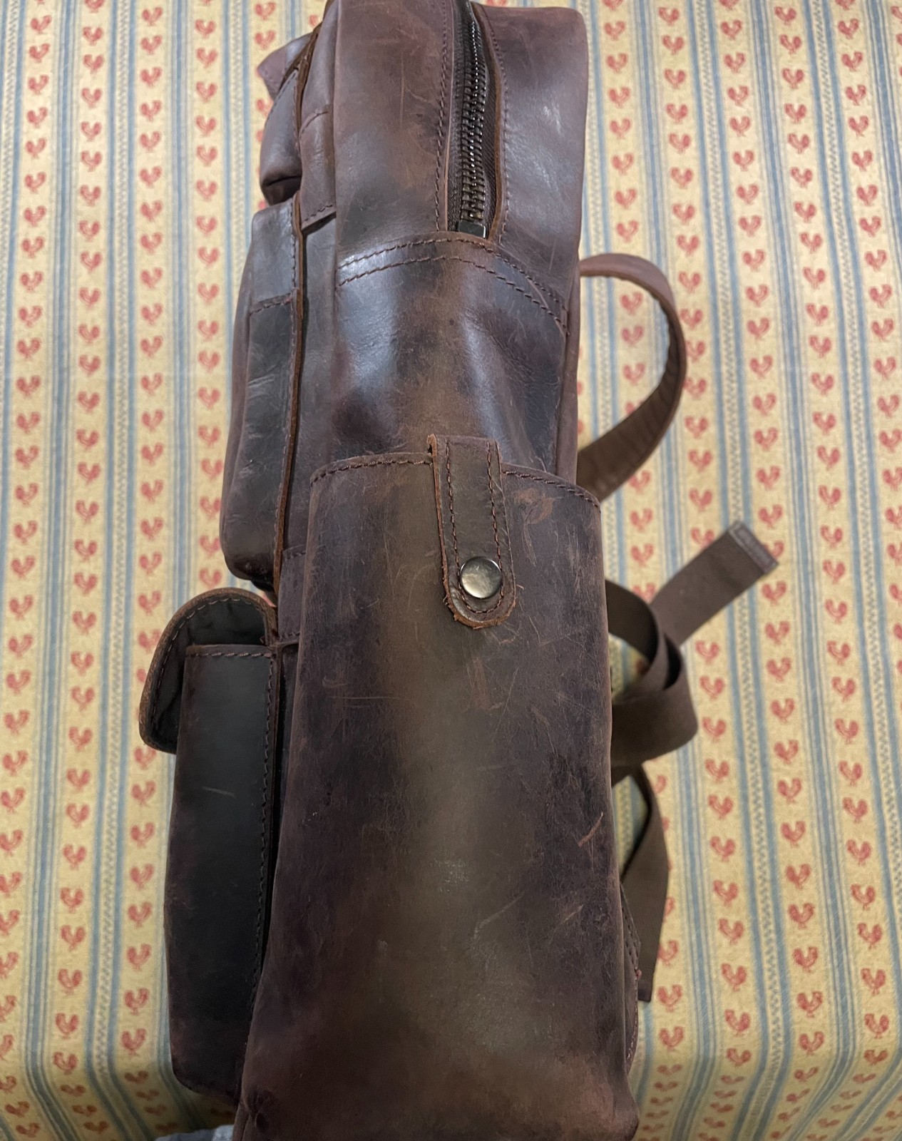 Multi Pocket Leather Laptop Utility Backpack Brown no brand