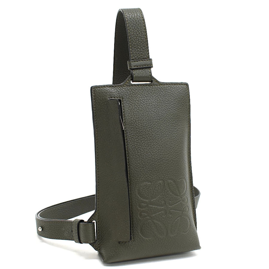 LOEWE Vertical T Pocket C660P02X01 Leather Khaki Green Silver Crossbody