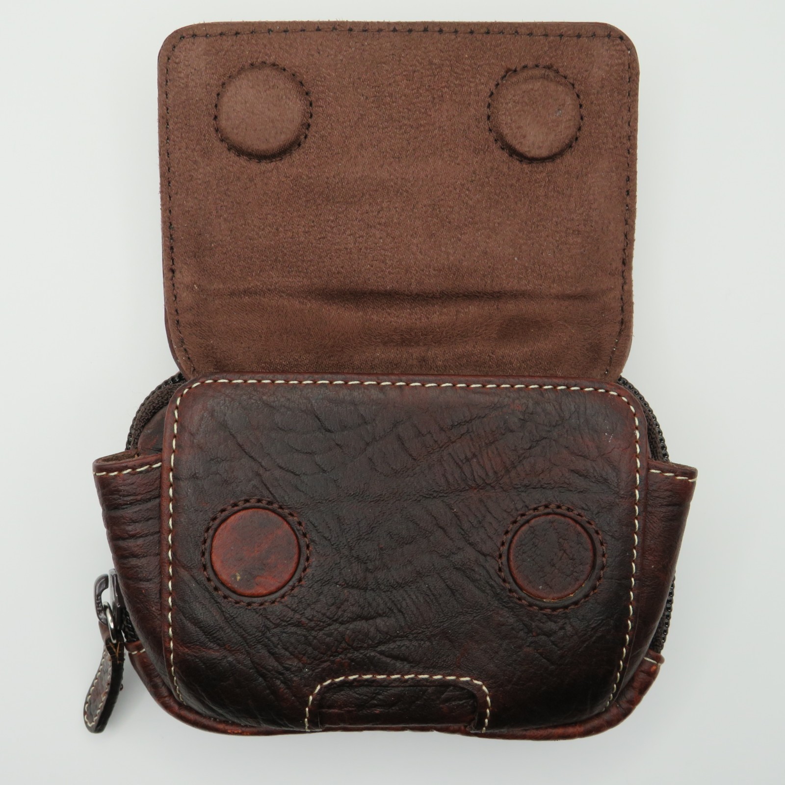 Orvis Leather Belt Loop Pouch 2 Compartments Zipper & Magnetic 3-1/2″x 4-3/4″x2″