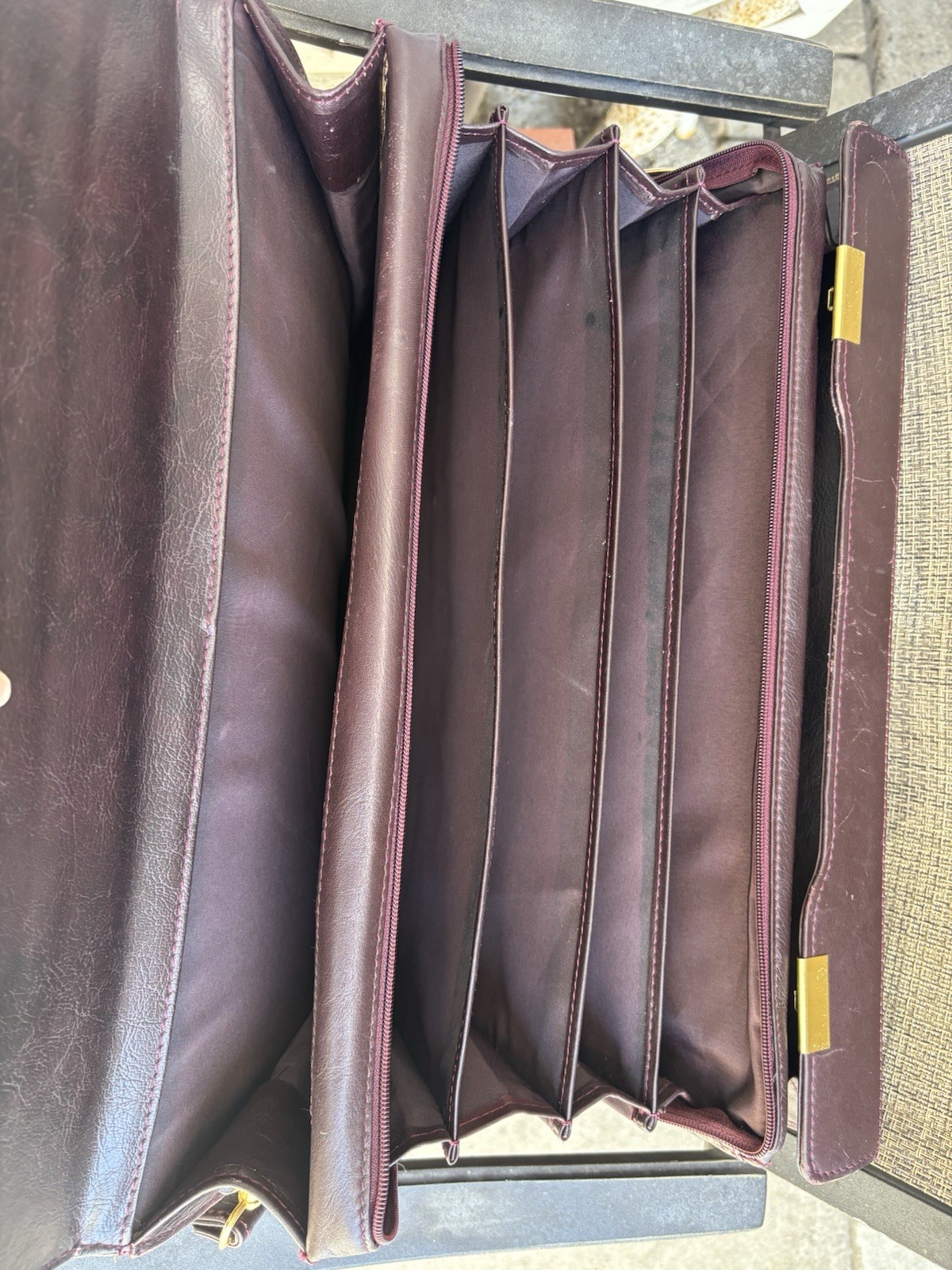 Brown Briefcase/Document Case with Brass Hardware, Inner Pockets & Dividers