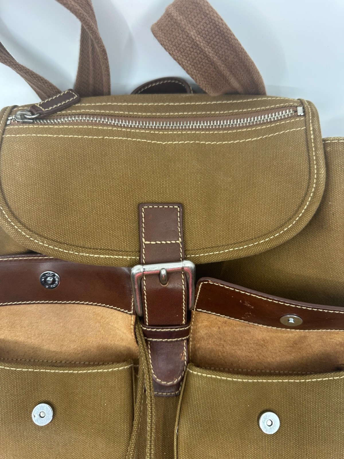 Fossil Expedition No 11552 Brown Canvas Backpack Leather Trim Rugged Goods