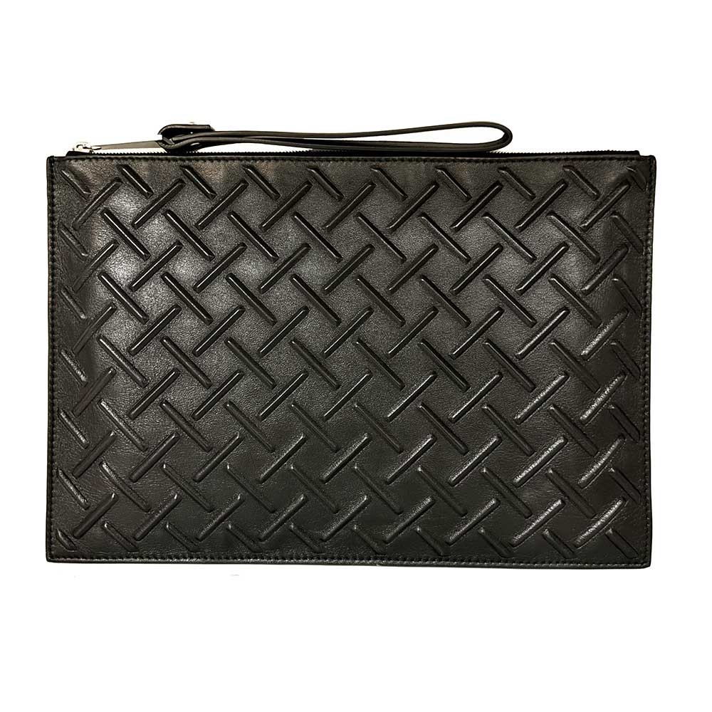 Bottega Veneta Nappa Graphic Clutch Bag Black Leather 592643 VA9P3 8803