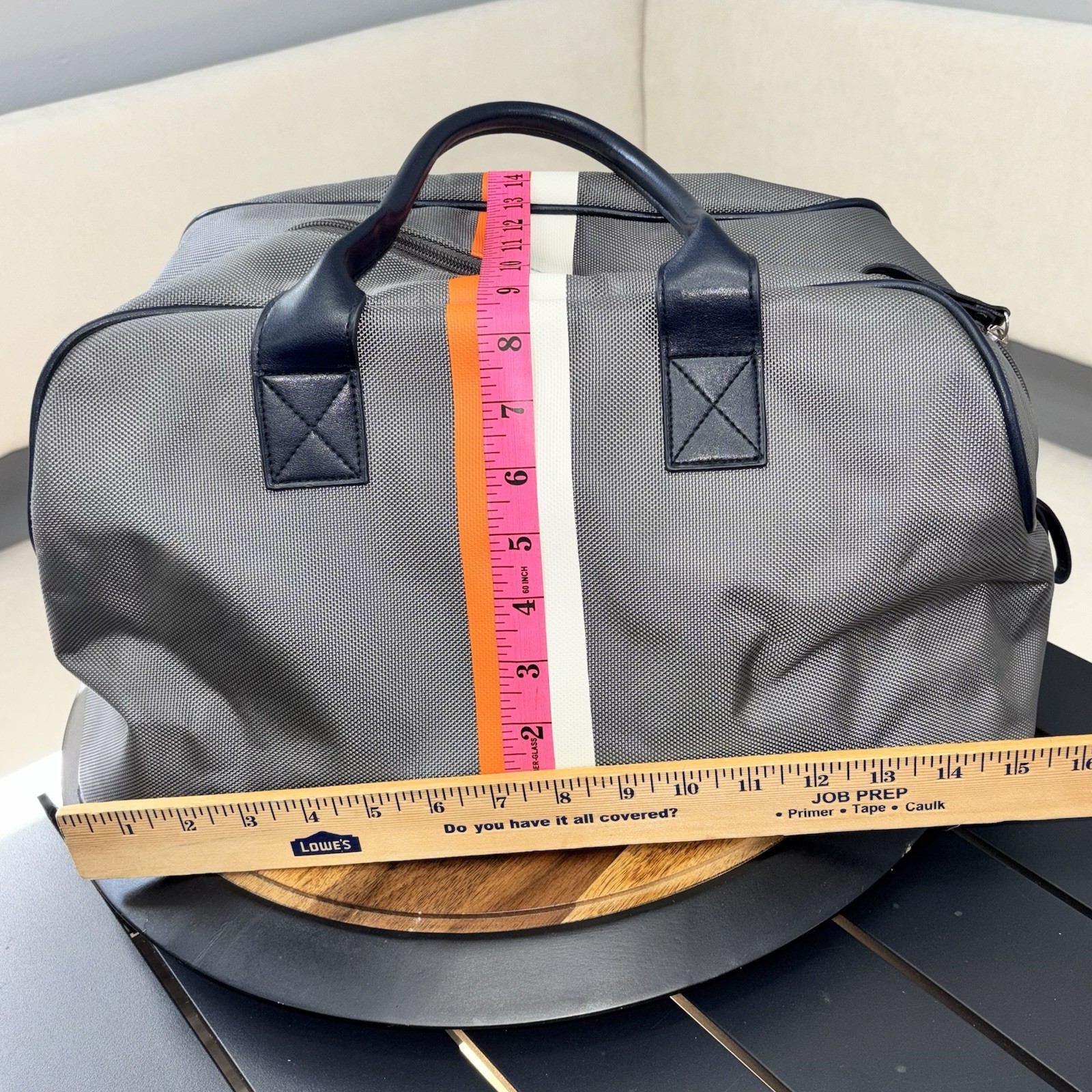 Grey Canvas Weekender Duffle Bag Retro Racing Stripe Travel Overnight Carry On