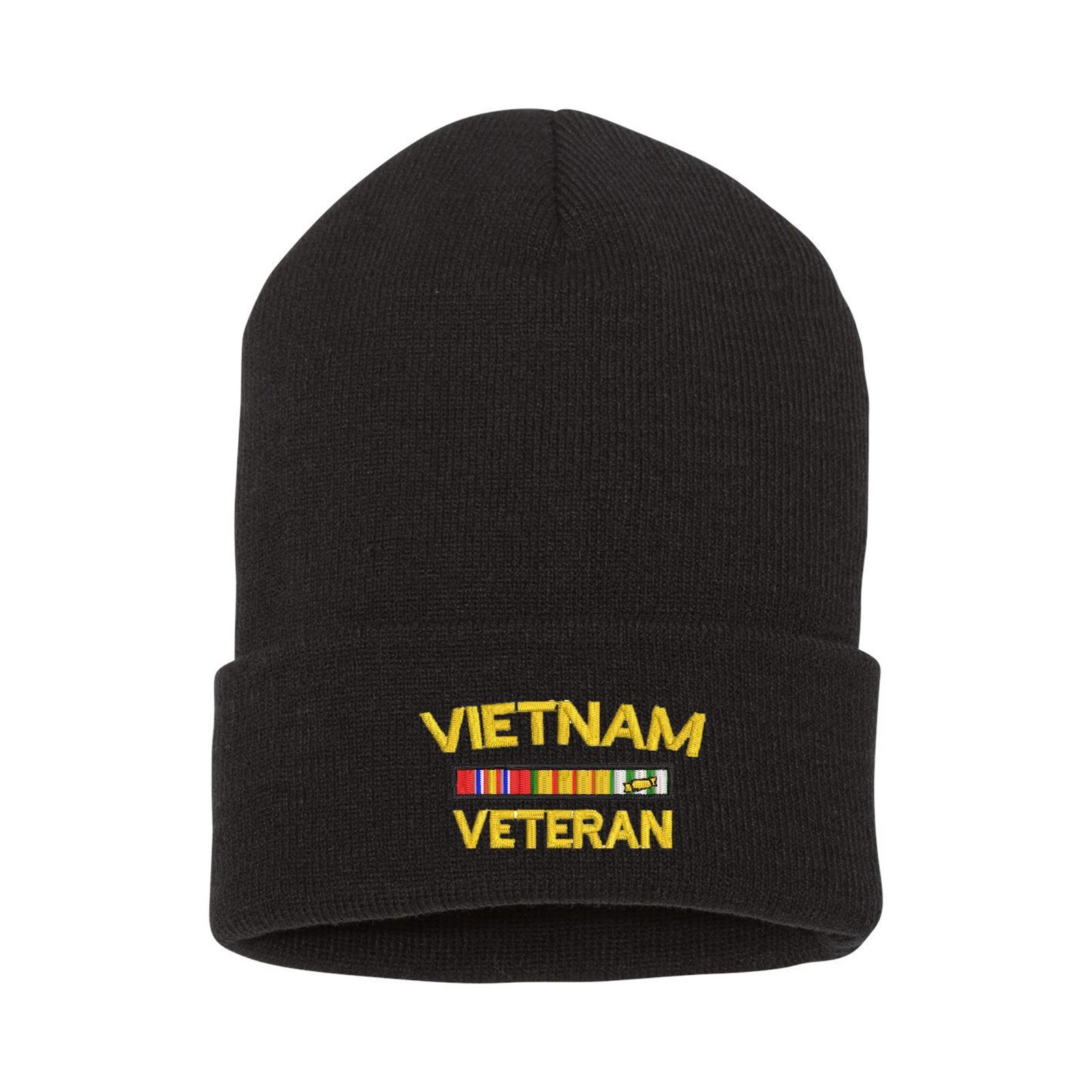 Vietnam veteran embroidered black beanie hat