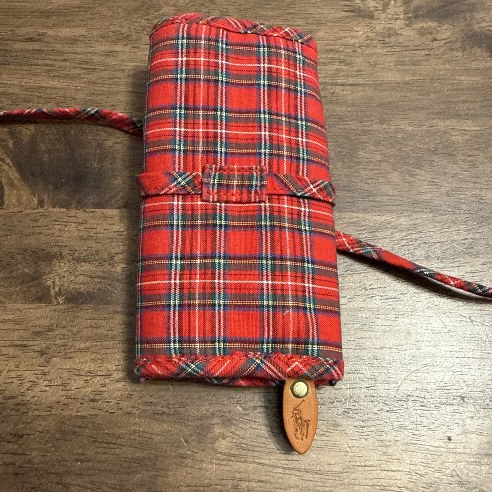 Vintage Polo Ralph Lauren Tartan Plaid Jewelry Travel Roll Tie Case Bag