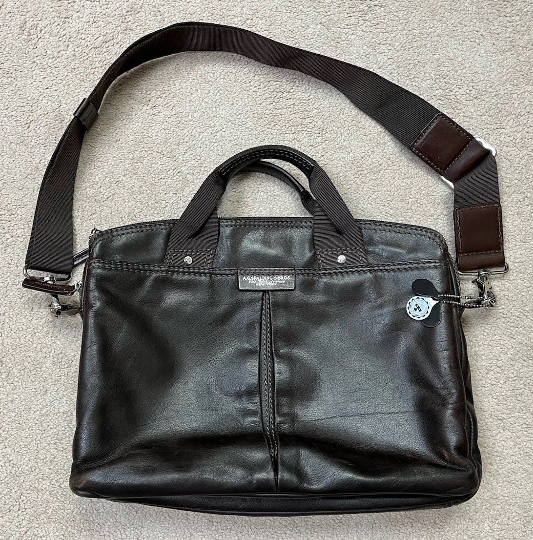 AG Spalding & Bros New York Leather Messenger Briefcase Brown Work & Office