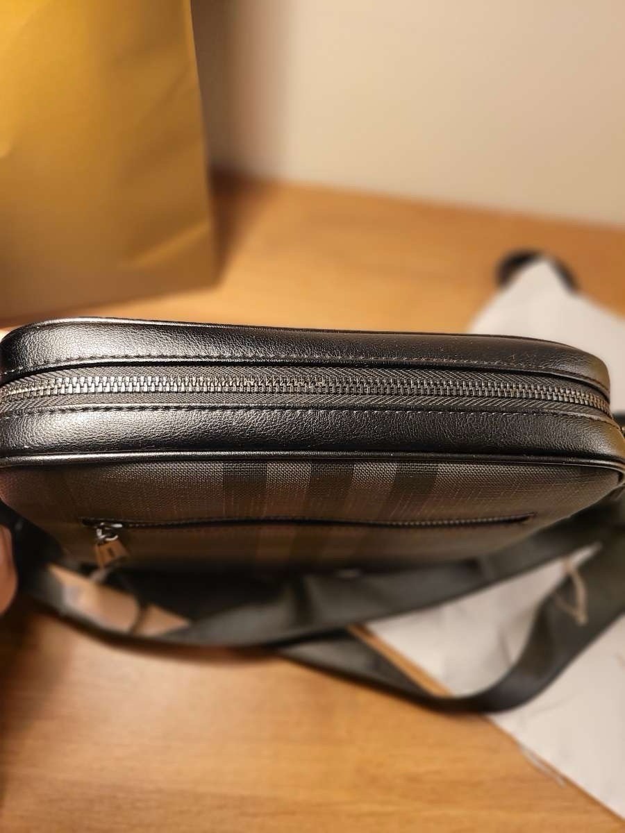 Burberry Gray/Black Check Crossbody Bag Adjustable Strap Zip & Button