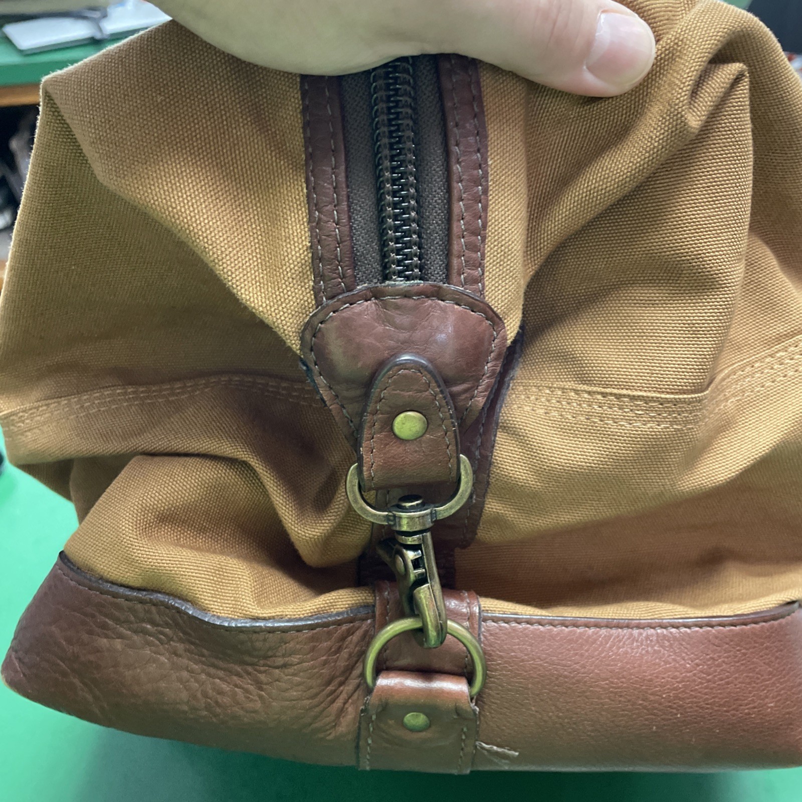 Carhartt Bag Made In USA 125th Anniversary Duffel Duck Leather Brass 18×10.5×10”