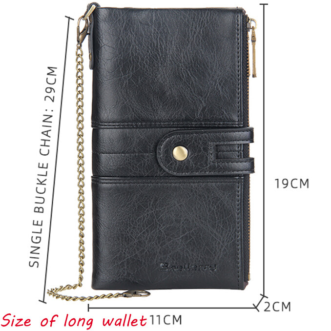 Men RFID Blocking Leather Double Zipper Coin Pocket Wallet with Anti-Theft Chain