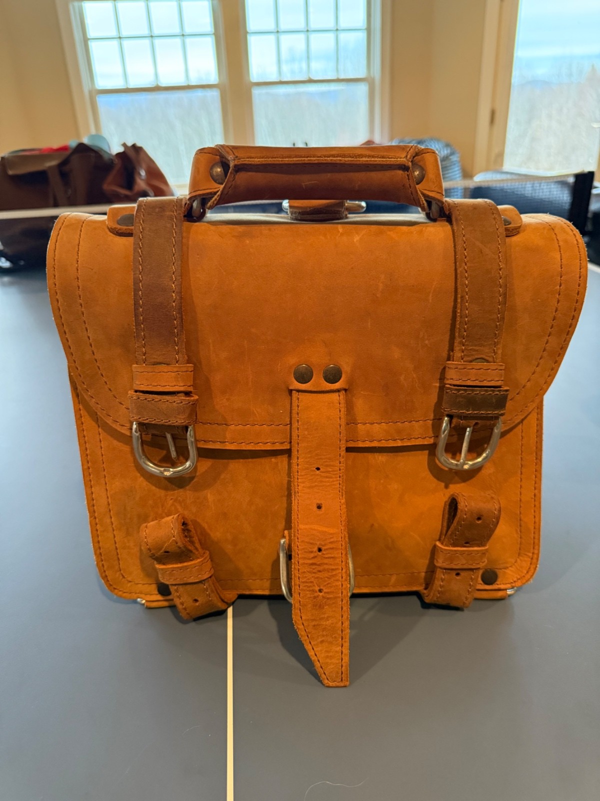 SMALL CLASSIC BRIEFCASE Tobacco Suede-Lined 2-Rivet