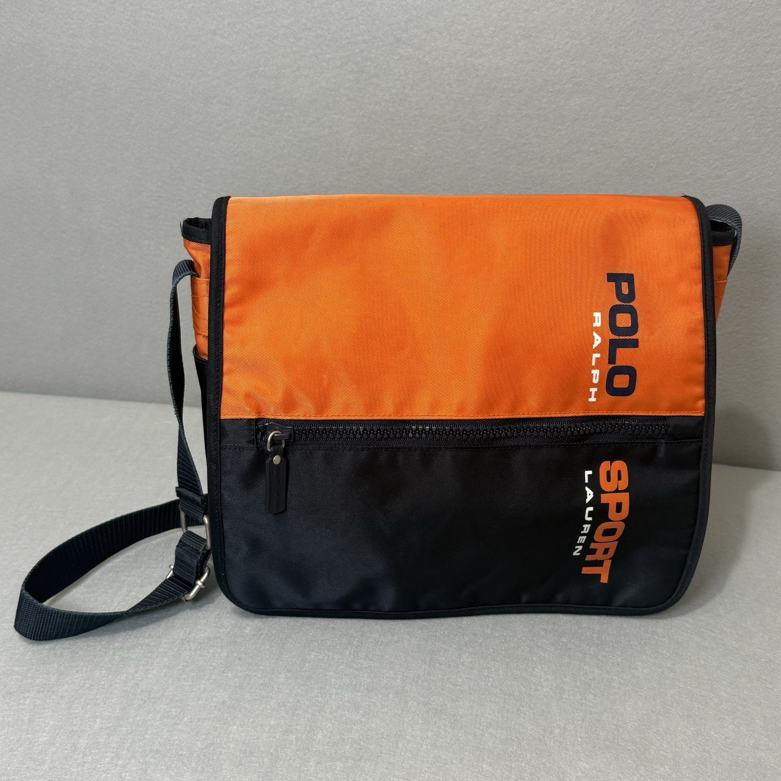 Vtg Polo Ralph Lauren Sport Orange Blue Messenger Crossbody Bag Zip Pocket Y2K