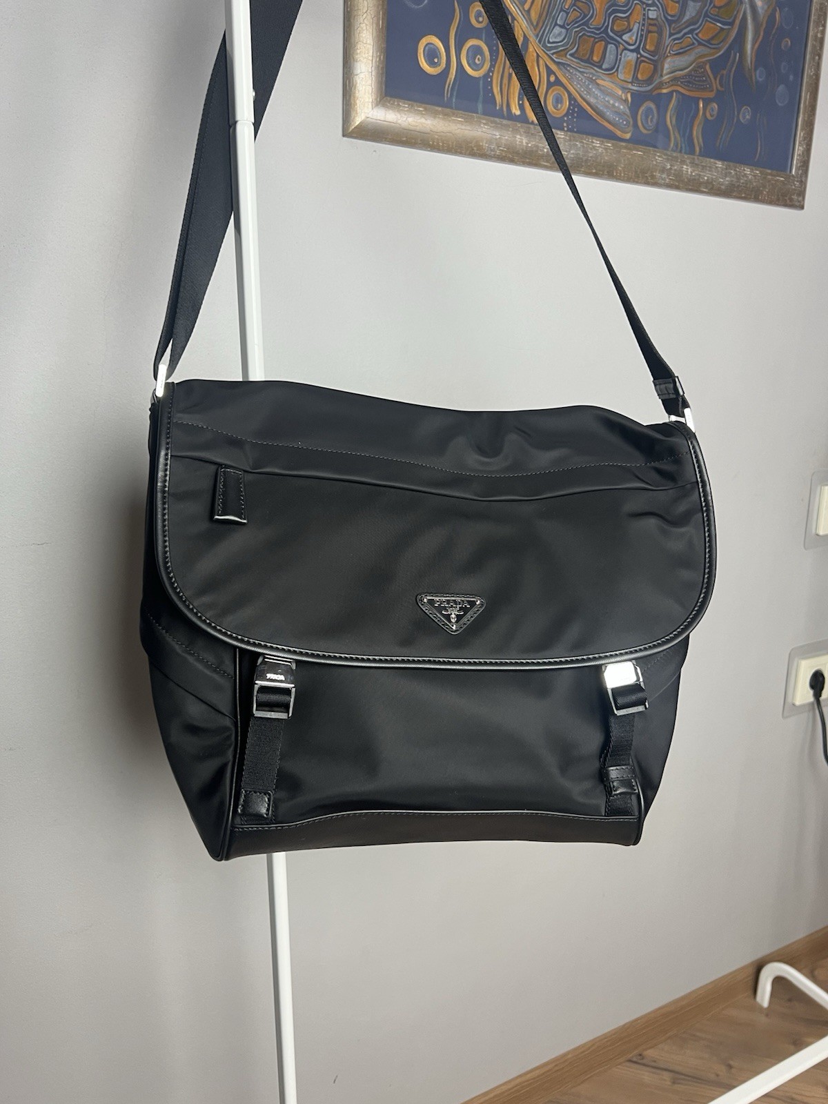 MINT! Prada Triangle Logo Re-Nylon Saffiano Crossbody Bag Black 2VD052 144351512