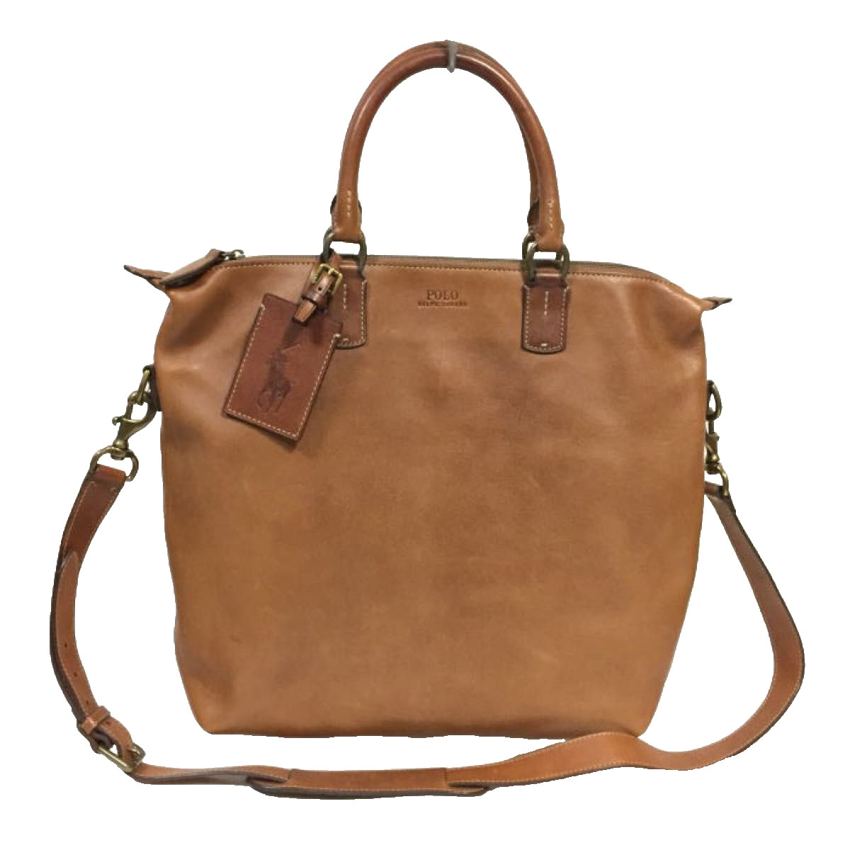 Vintage Ralph Lauren Leather Shoulder Bag Charm Tote Luggage Boston Heritage F/S