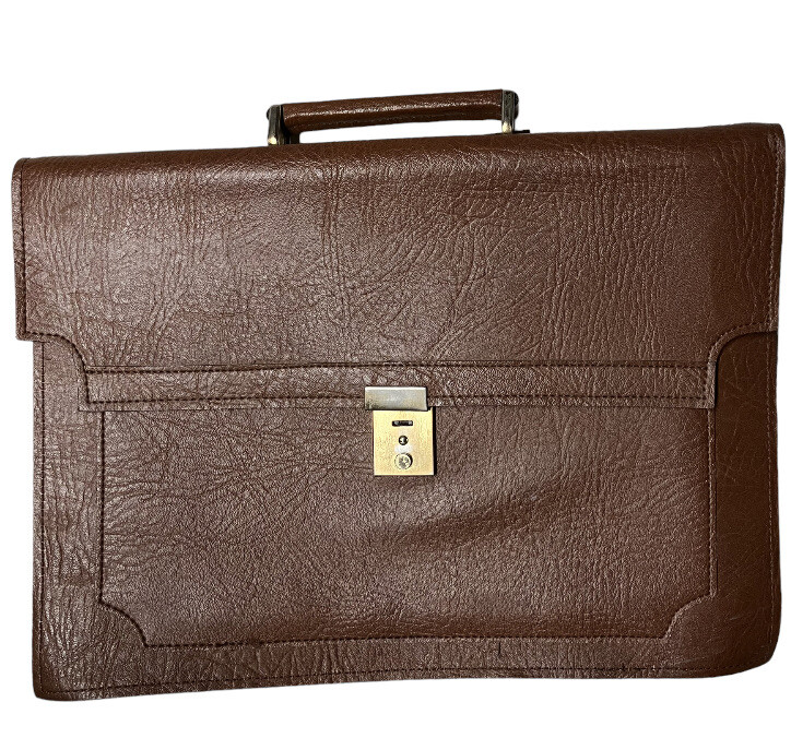 VINTAGE CUSTOM MADE ARMORED LEATHER BRIEFCASE TAIWAN 1960’s EXPANSION BOTTOM