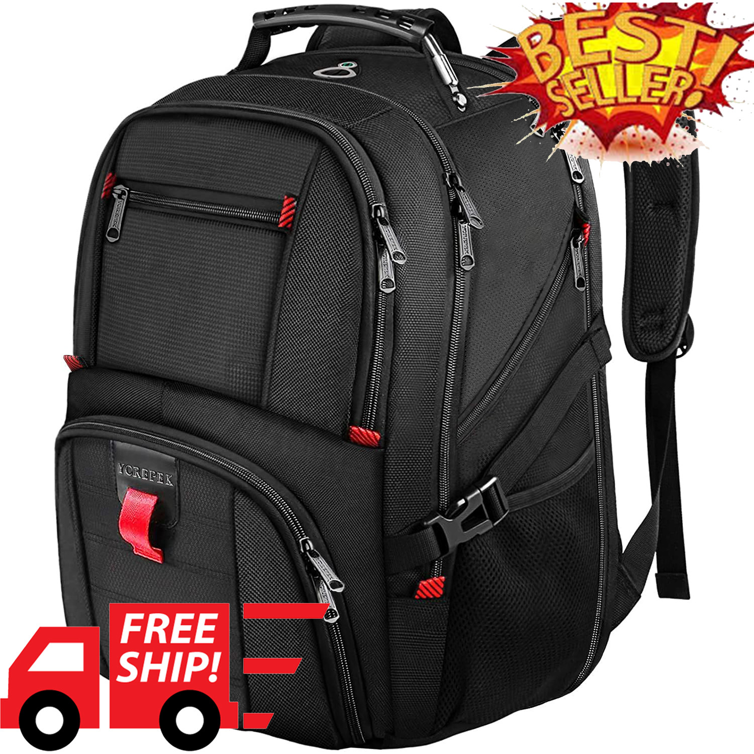 Extra Large 17″ Laptop Backpack Travel Work Bag Water Resistant Black Mens