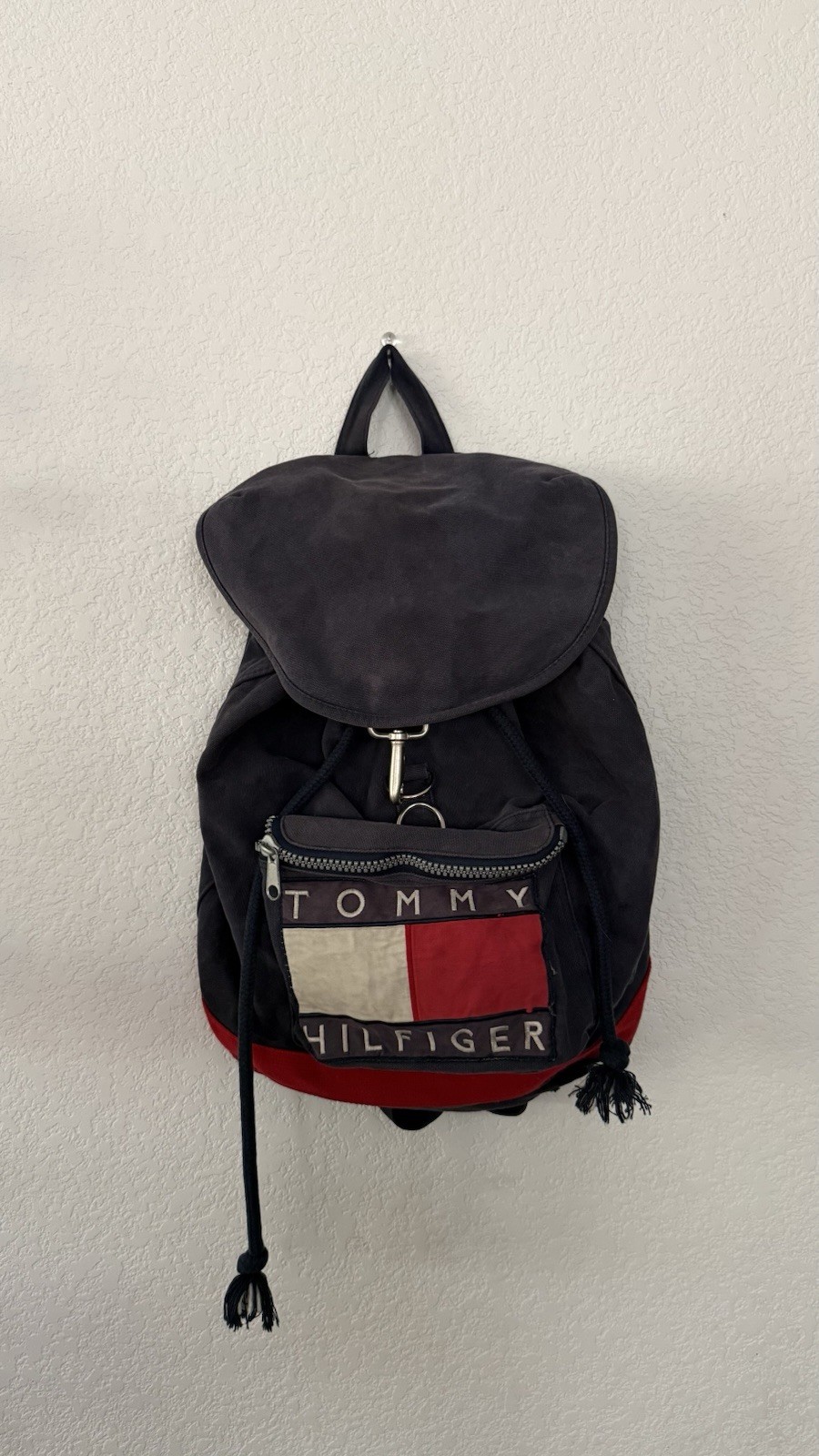 Tommy Hilfiger Colorblock Drawstring Backpack Navy/Red/White Zip Pocket