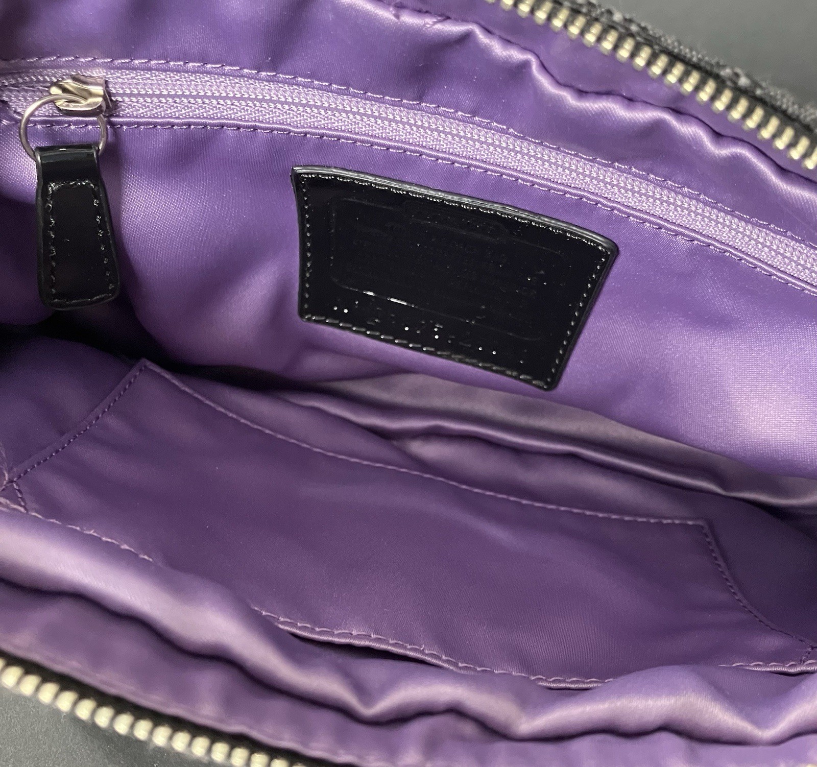 COACH MONOGRAM CROSS BODY PURSE/BAG C1375-25043 GREY/BLACK PURPLE SATIN LINING