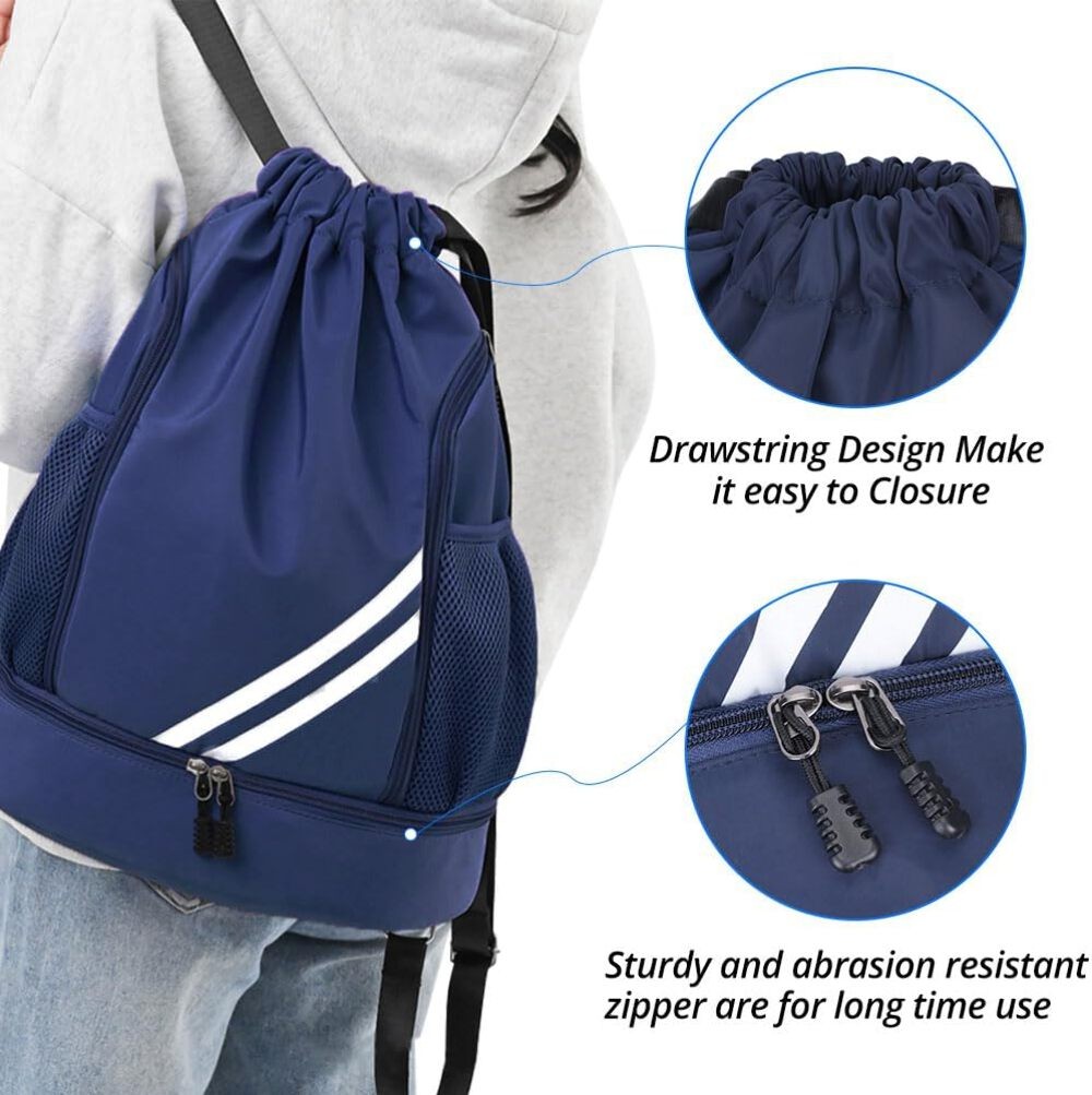 Ball Bag Drawstring Backpack, Sports Gym Bag with Shoes Compartment Side Mesh Po