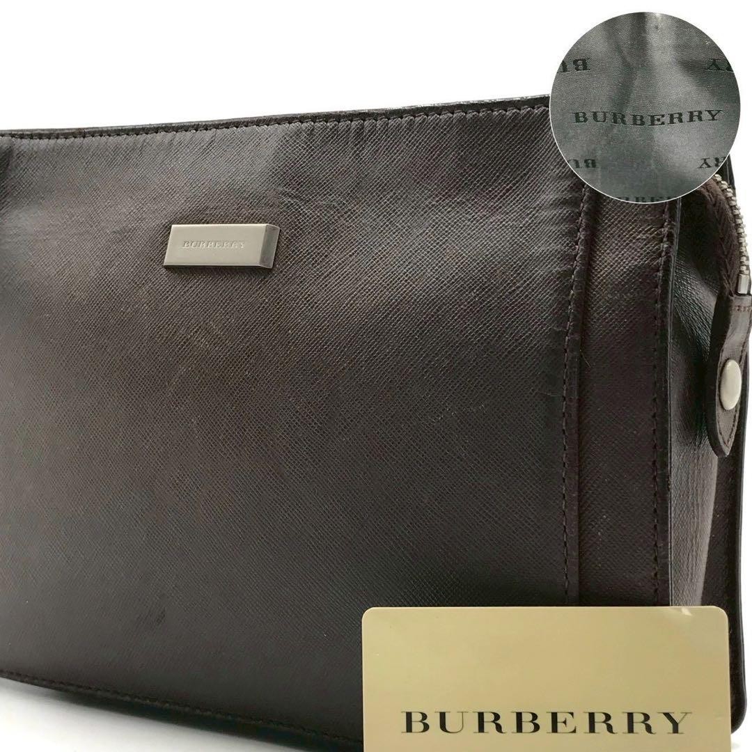 Authentic Burberry Leather Clutch Bag Brown 18cm x 25cm Elegant Design