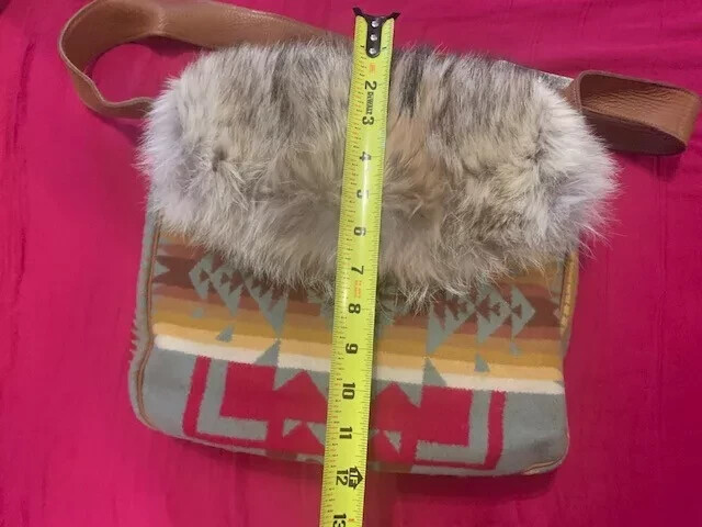 Pendleton Aztec Southwestern Chief Blanket Wool, Leather Fur cross body tote bag