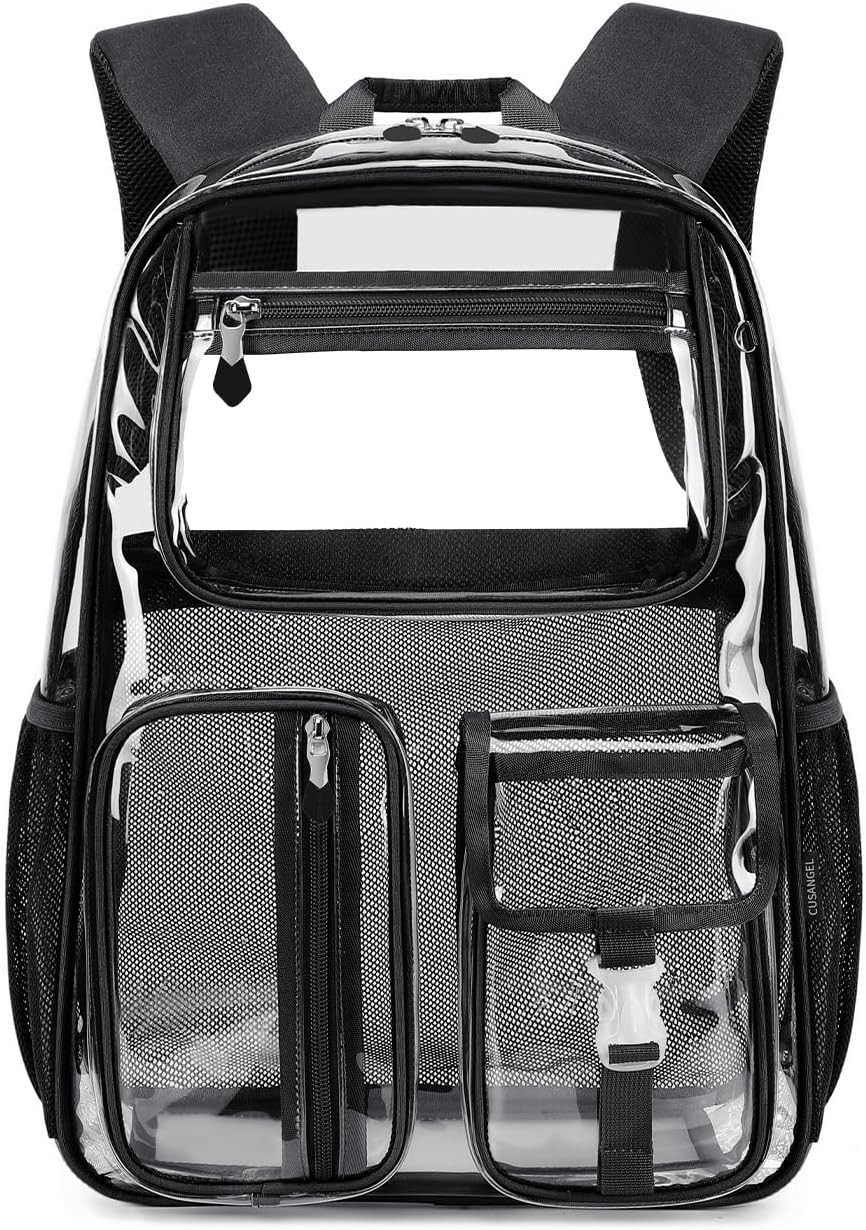 Heavy-Duty Clear Backpack for Stadium Events, TPU Clear Book Bag, 16 X 11 X 5-In