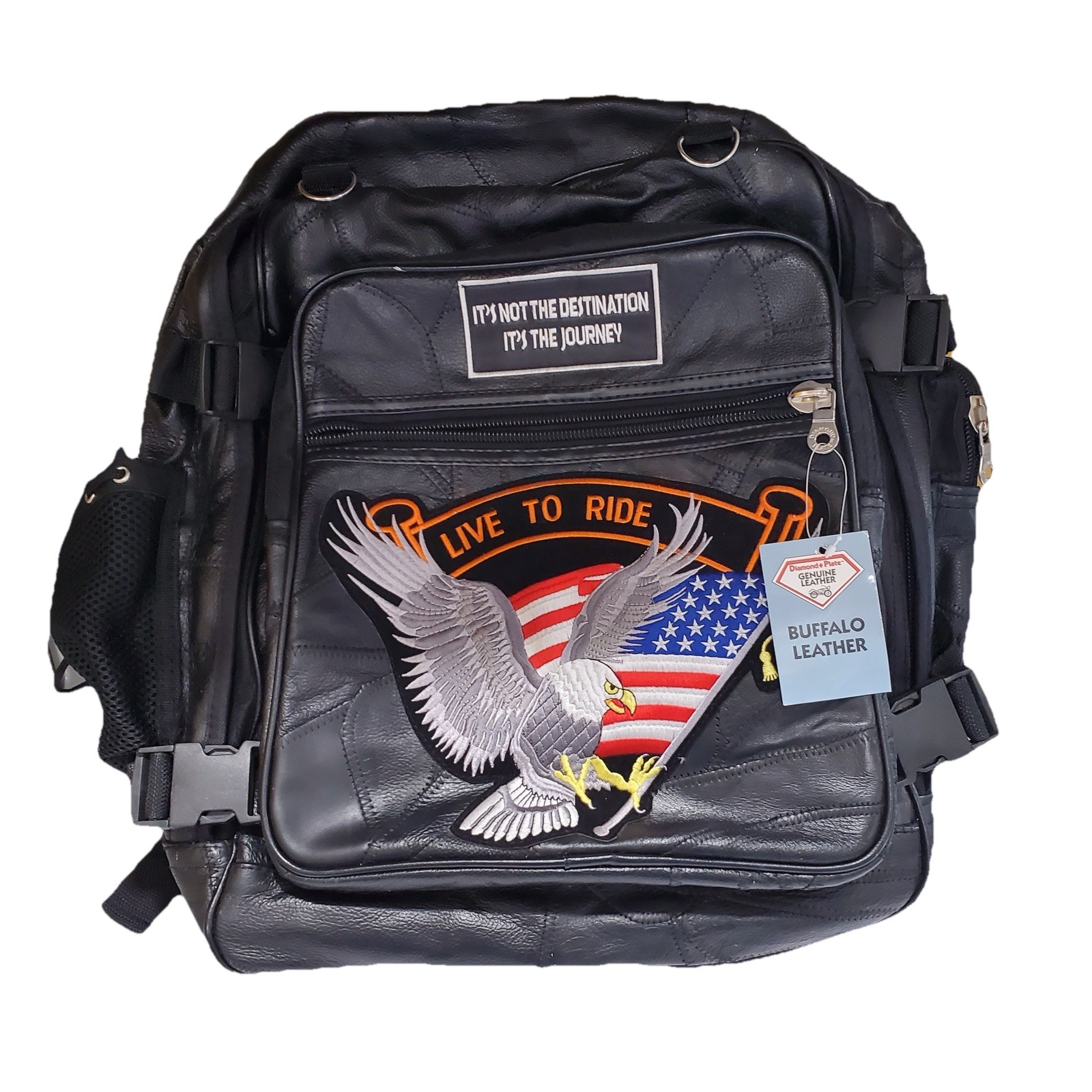 Diamond Plate Buffalo Leather Motorcycle Backpack 3 pc Bag Set NWT *flaw