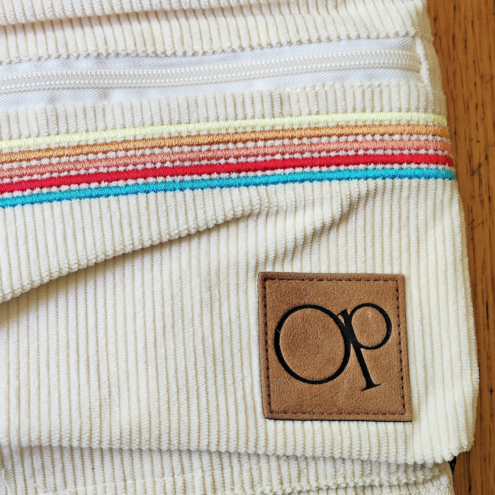 Vintage Ocean Pacific OP Backpack Ivory Corduroy 3 Compartment Zip Close 18″x12″