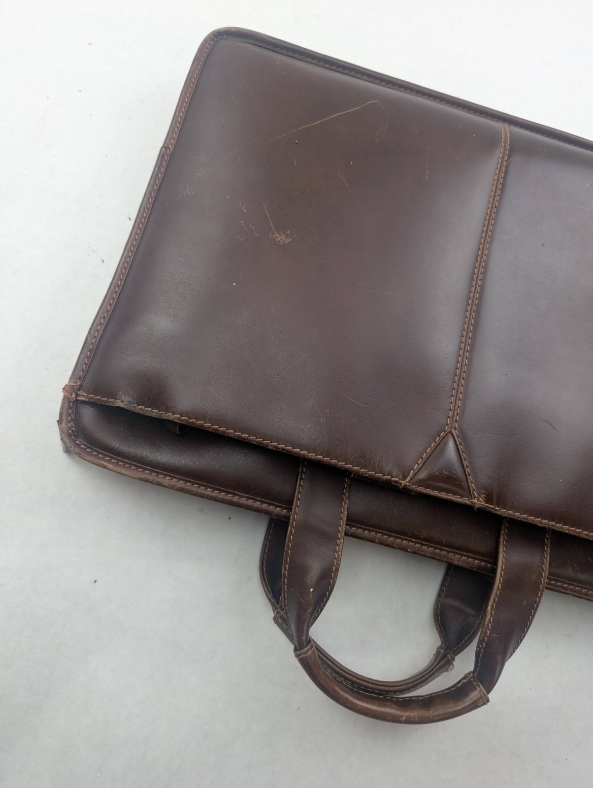 Johnston & Murphy Brown Leather Zip Briefcase Shoulder Messenger Laptop Bag