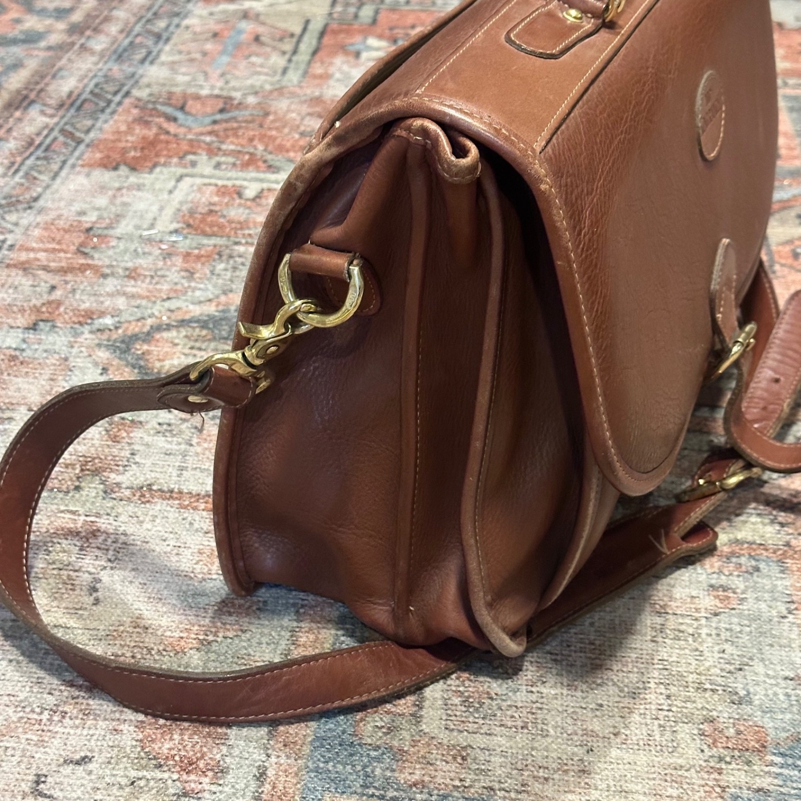 Vintage King Ranch Multi Compartment Leather Brief Case Messenger Bag Structured