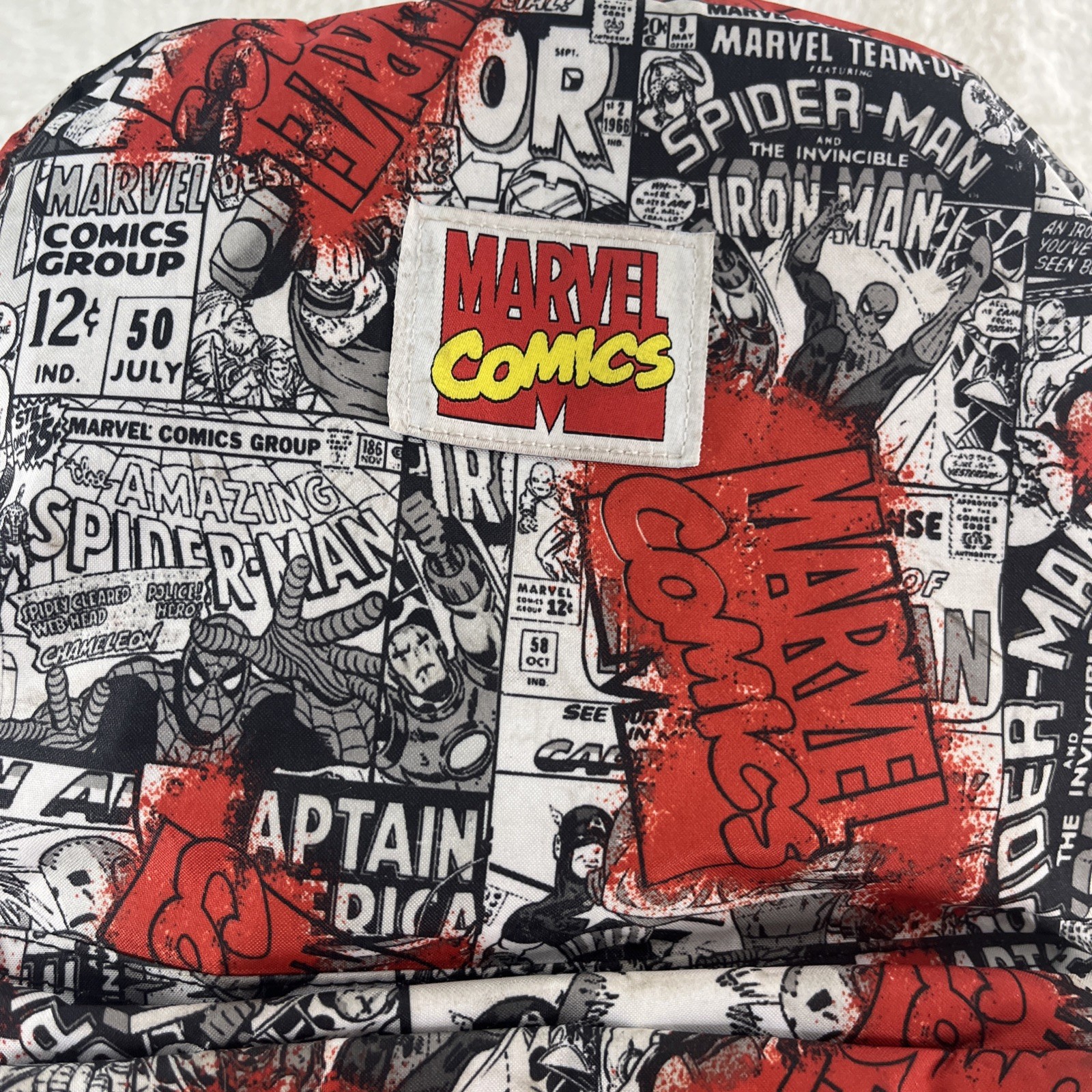 MARVEL COMIC BOOK BLACK & WHITE COVERS BACKPACK Spider-Man, Iron Man, Thor
