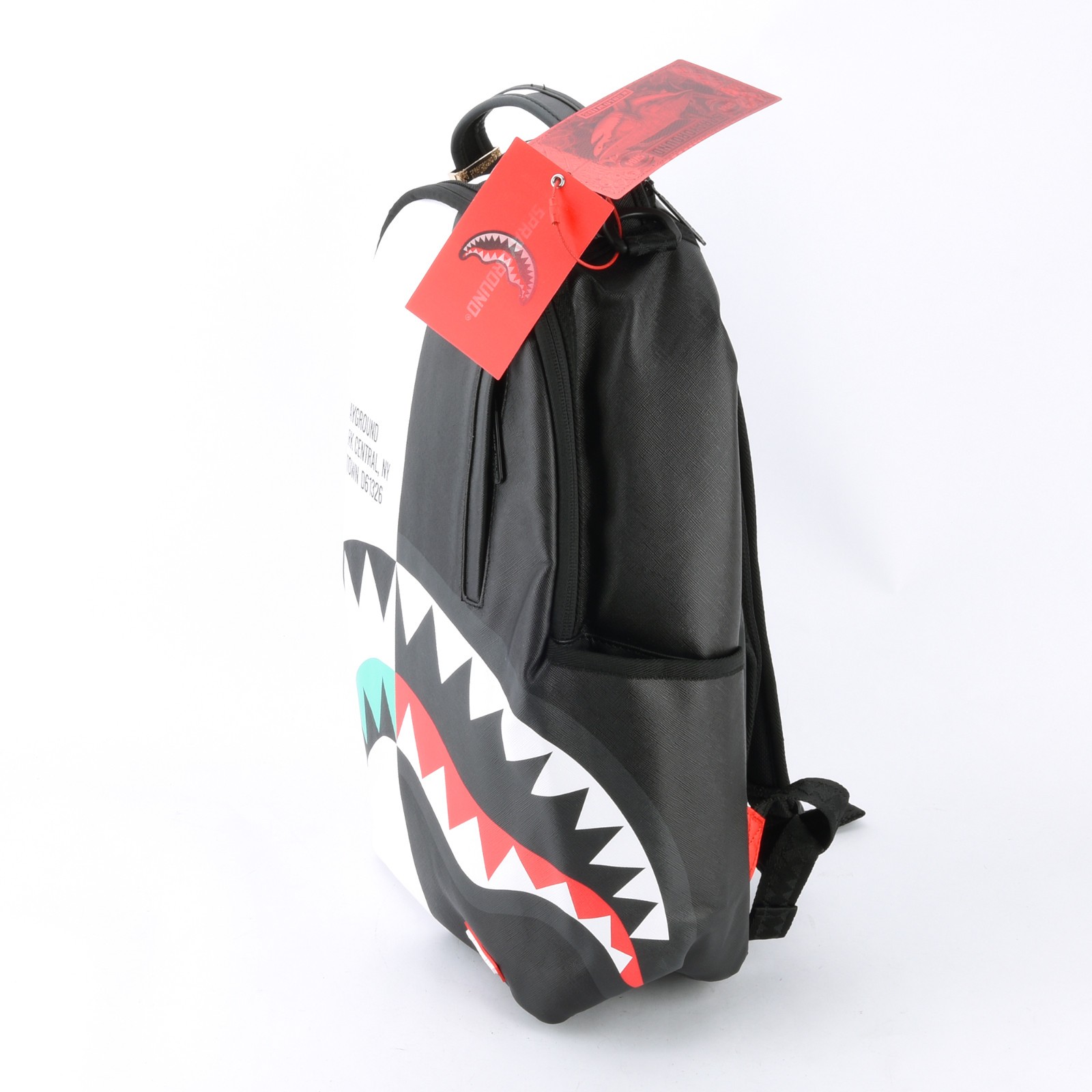 Sprayground Shark Central Reflex DLXV Leather Bag Backpack White Zipper Pocket