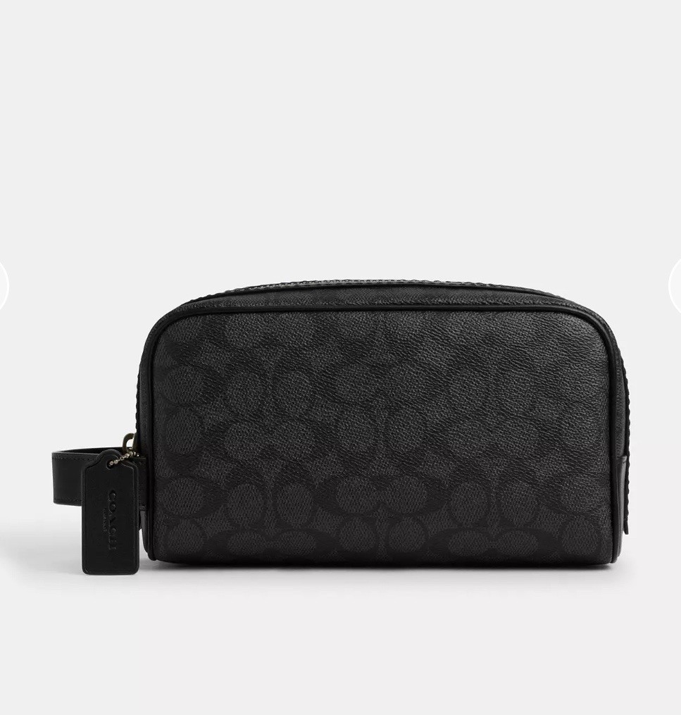 Coach Small Travel Kit In Signature Canvas and calf leather Charcoal/Black CAR15