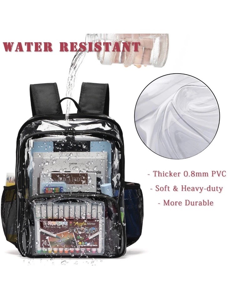Clear Backpack, 15” Clear/Black Backpacks for School Heavy Duty See Through New