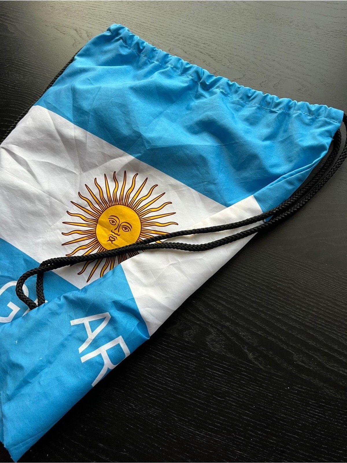 Argentina Drawstring Travel Bag – Light Blue White Sun of May 15″x18″