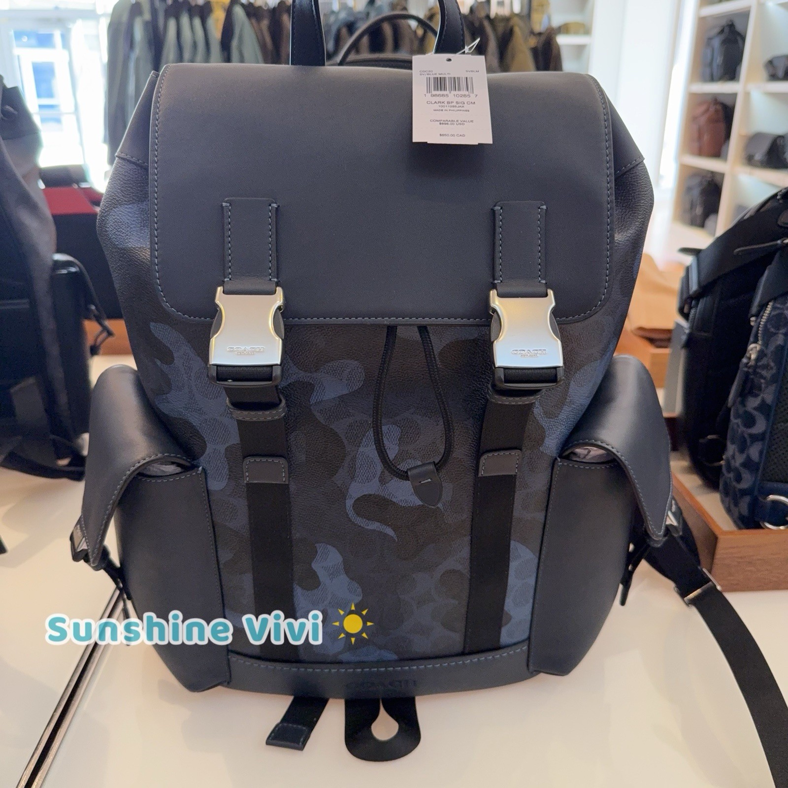 NWT COACH MEN’S Clark Backpack In Signature Camo Print Silver/Blue Multi cdc20