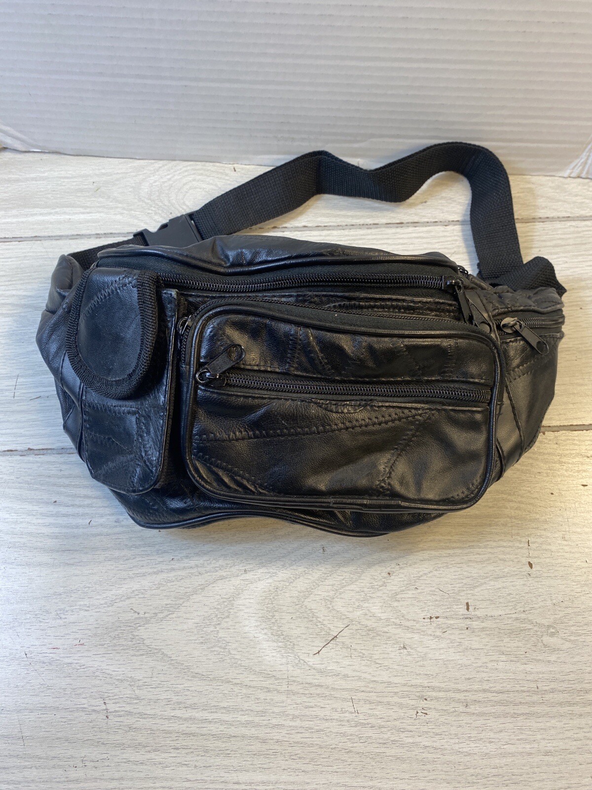 Vintage Soft Leather Fanny Pack Waist Boho Patchwork Black Belt Bag 90