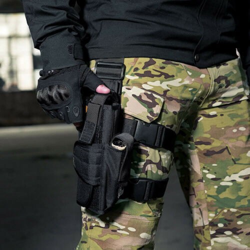 Tactical Adjustable Pistol/Gun Drop Leg Thigh Holster Magazine Pouch Right Hand