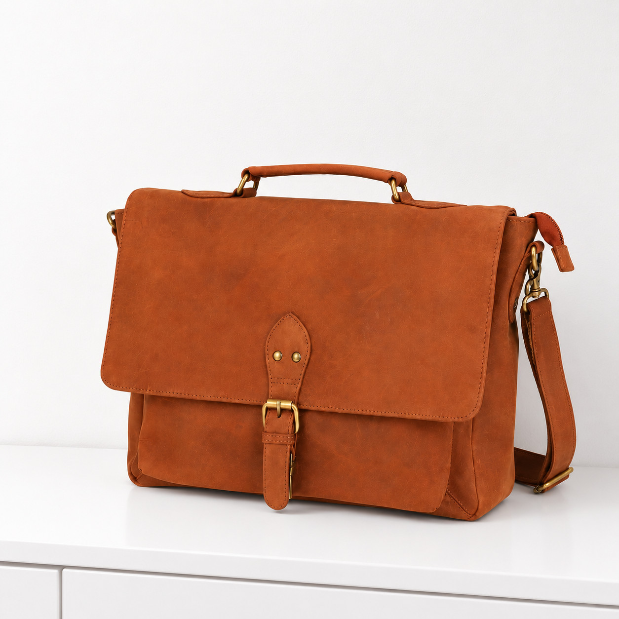 16″ Genuine Leather Messenger Laptop Bag Briefcase Office Work Shoulder Satchel