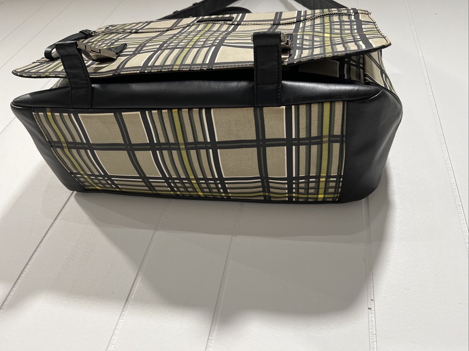 Bodhi Tan Plaid Coated Linen Shoulder Handbag computer cross body XLarge