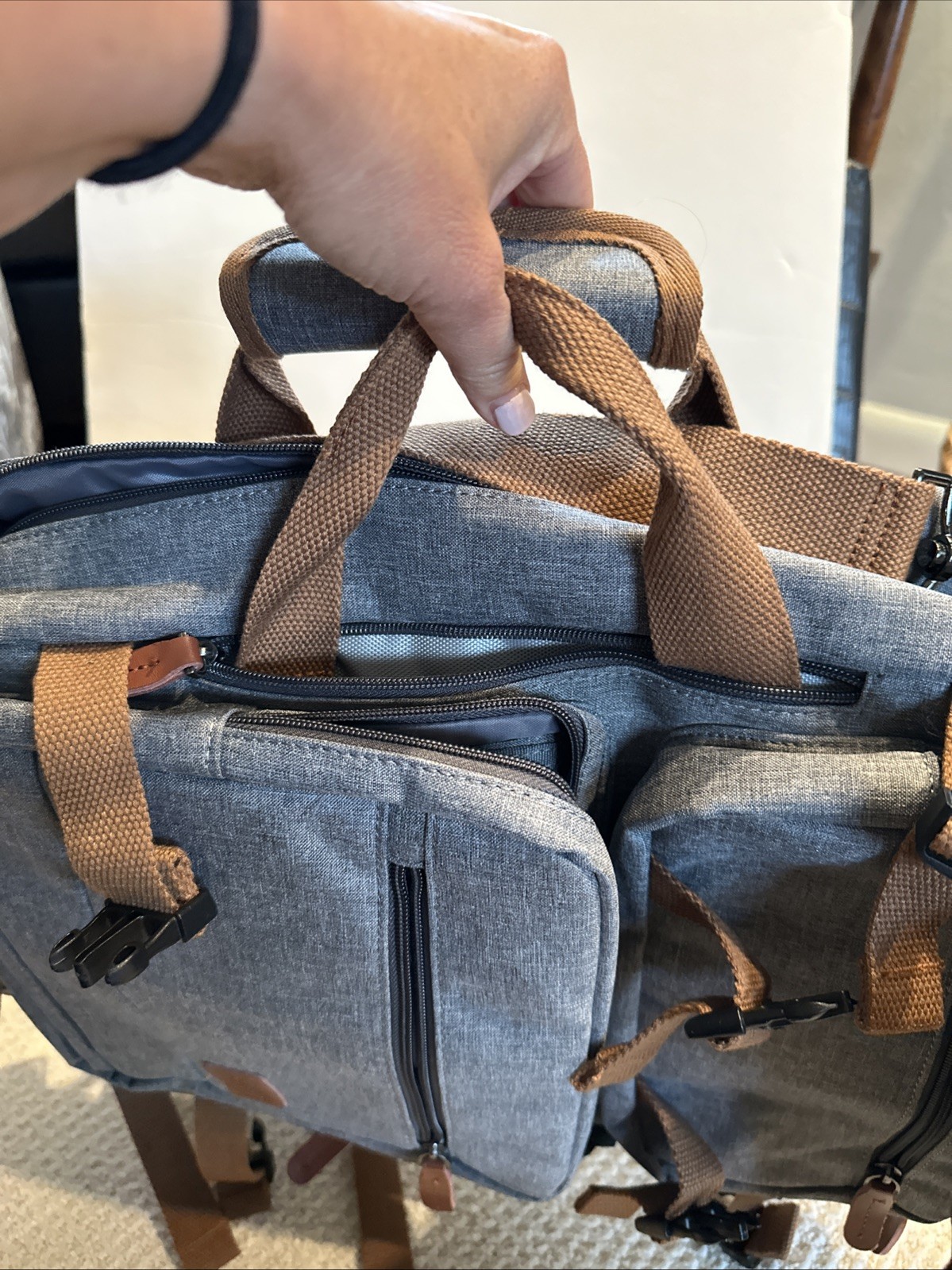 Men’s Dark Grey Coolbell Backpack, Travel bag Multiple Pockets And Zippers 3way