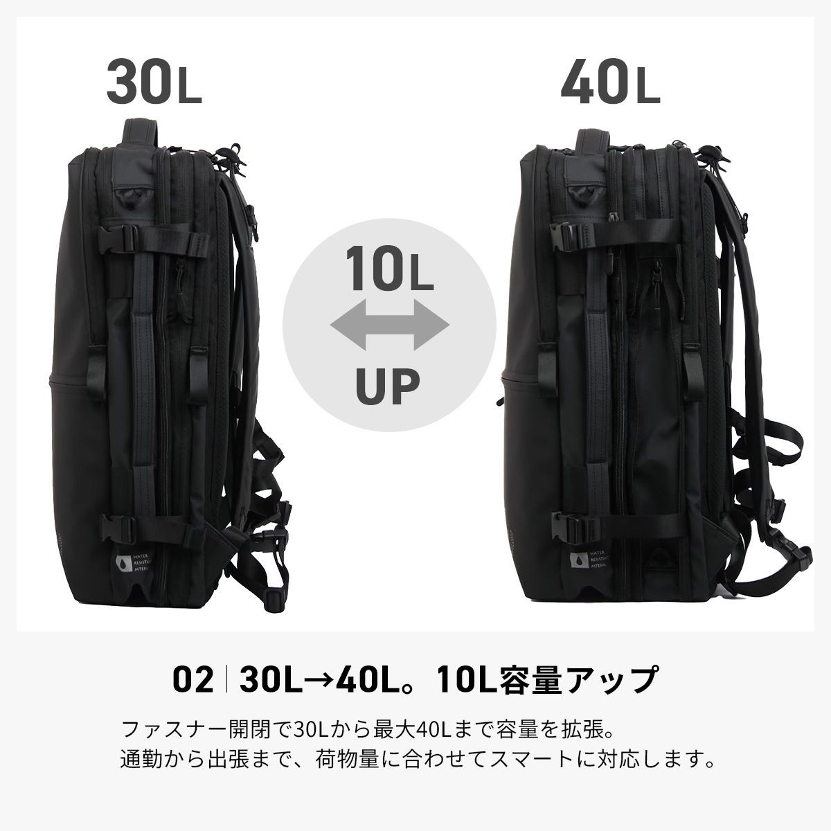 P.I.D Business Backpack 2-Way Expandable Water-Resistant 30L/40L Men’s Travel B