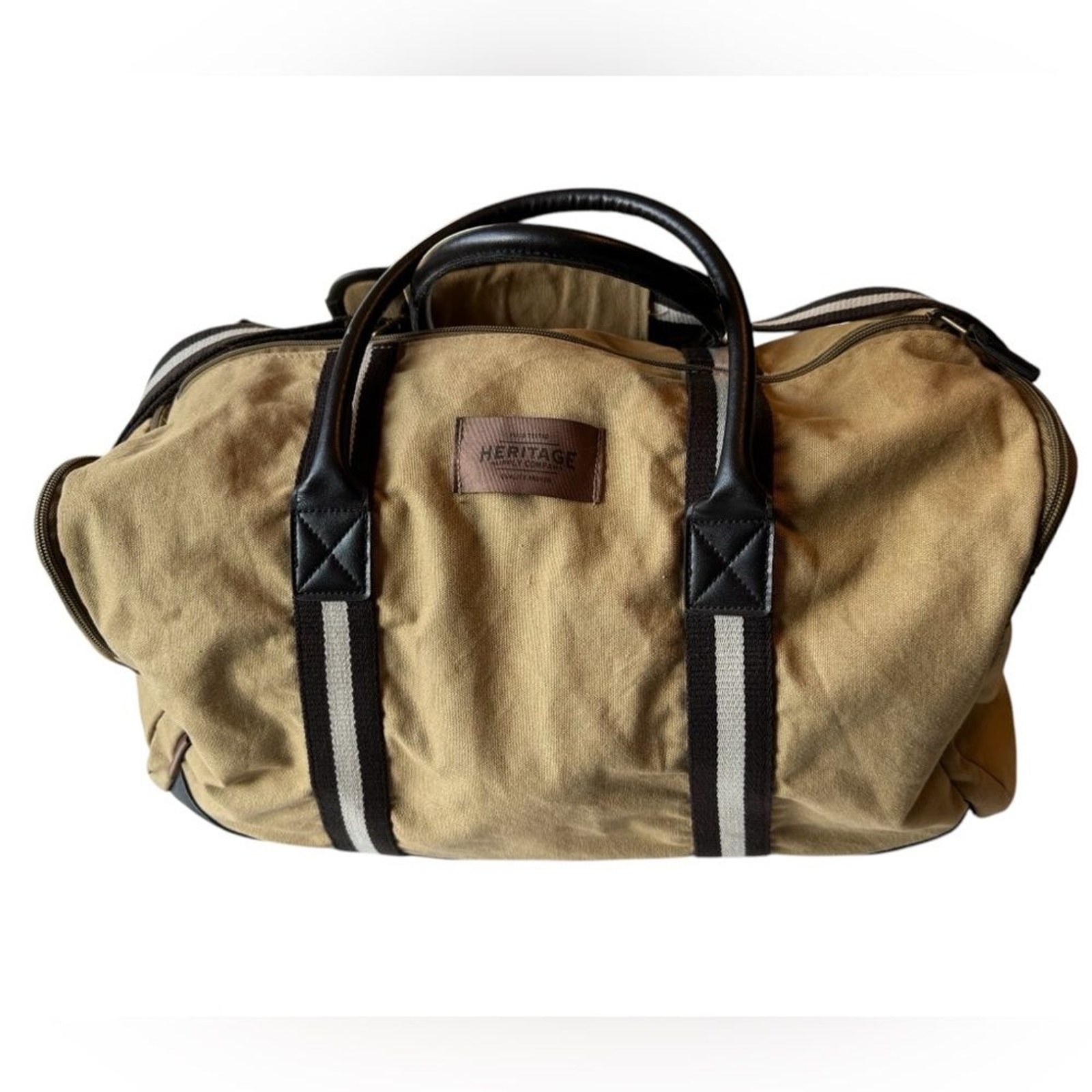 Heritage Supply Co Tan Striped Retro Overnighter Weekender Duffel Men’s Bag
