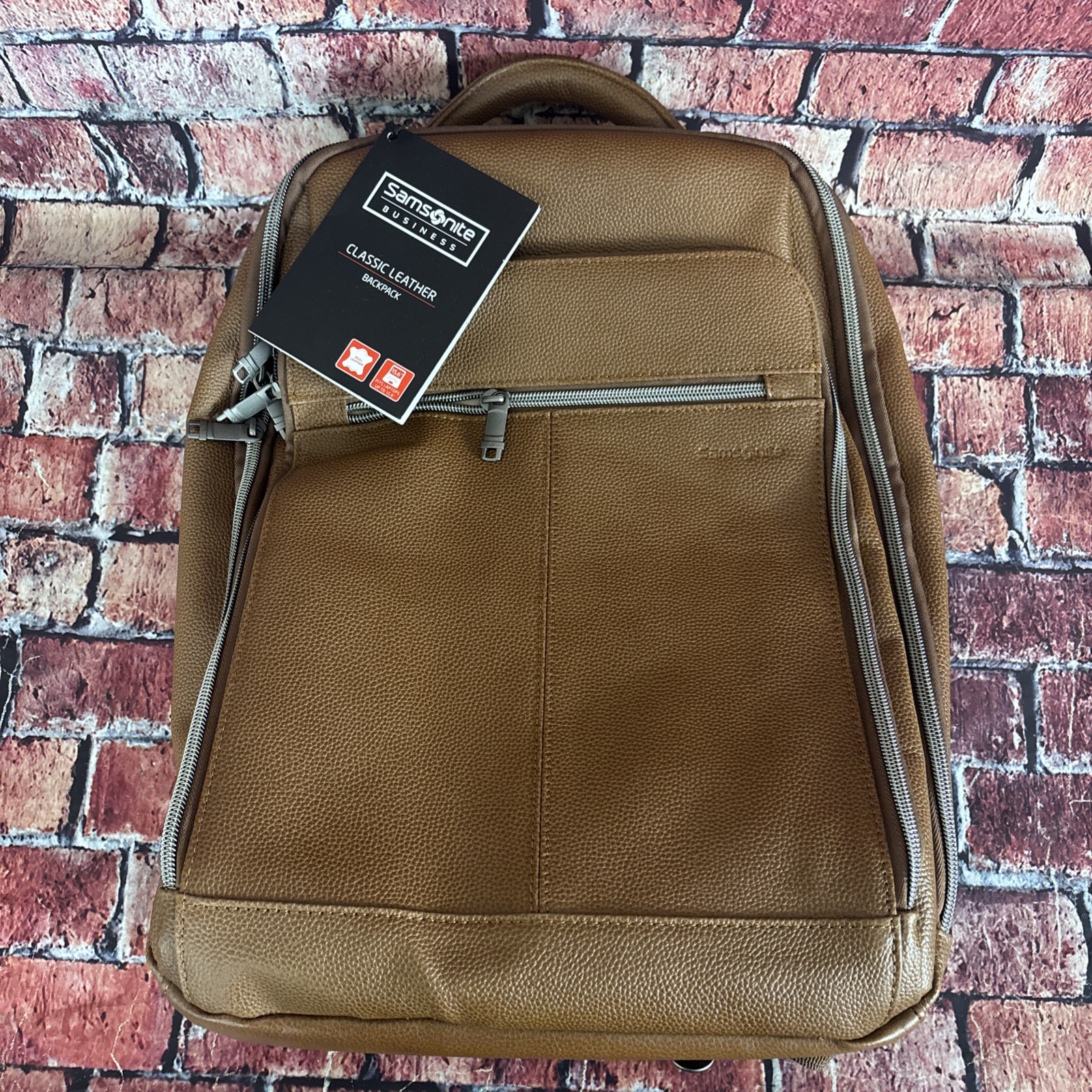 Samsonite Classic Leather Backpack, Cognac, One Size Leather Backpack